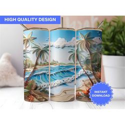 3D Beach Tumbler Wrap 3D Beach Palm Trees Quilling 20 oz Skinny Tumbler Sublimation Design Tumbler Wrap Png Instant Digi
