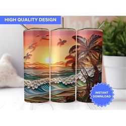 3D Beach Tumbler Wrap 3D Sunset Beach Quilling 20 oz Skinny Tumbler Sublimation Design Tumbler Wrap Png Instant Digital