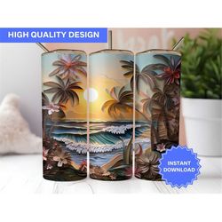 3D Beach Tumbler Wrap 3D Quilling Beach Sunset 20 oz Skinny Tumbler Sublimation Design Tumbler Wrap Png Instant Digital