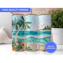 3D Beach Tumbler Wrap 3D Beach Blue Quilling 20 oz Skinny Tumbler Sublimation Design Tumbler Wrap Png Instant Digital Do