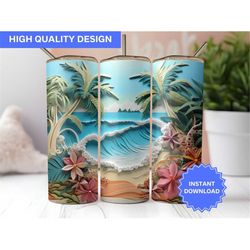 3D Beach Tumbler Wrap 3D Beach Mountain View 20 oz Skinny Tumbler Sublimation Design Tumbler Wrap Png Instant Digital Do