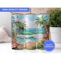 3D Beach Tumbler Wrap 3D Beach Shore Quilling 20 oz Skinny Tumbler Sublimation Design Tumbler Wrap Png Instant Digital D