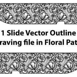 1911 gun slide vector outline svg engraving file in floral patterns