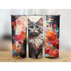 Persian Cat Tumbler Wrap 20 oz Skinny Tumbler Sublimation Cat Tumbler PNG For Cat Lover Tumbler Instant Digital Download