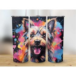 Yorkie Dog Tumbler Wrap 20 oz Skinny Tumbler Sublimation Dog Tumbler PNG For Dog Lover Tumbler Instant Digital Download