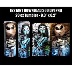 Jack & Sally Horror / Halloween-20 oz Skinny  Tumbler Wrap Sublimation Design  PNG Designs  Straight Only Tumbler Digita