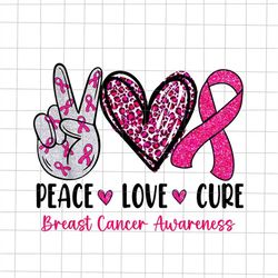Peace Love Cure Png, Peace Love  Breast Cancer Awareness Png, Pink Cancer Warrior Png, Leopard Heart Pink Ribbon Png