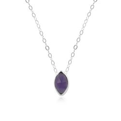 Natural Amethyst Pendant Necklace 925 Sterling Silver Jewelry Marquise Charm Pendant