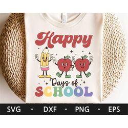 happy 100 days of school svg, 100 days of school shirt, retro apple, pencil, kid's shirt, teacher svg, dxf, png, eps, sv