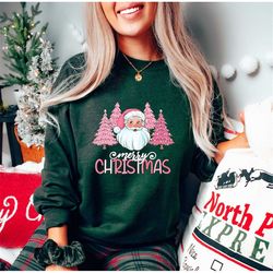 pink christmas santa sweatshirt, vintage santa sweatshirt, retro christmas santa, holiday clothing women, christmas swea