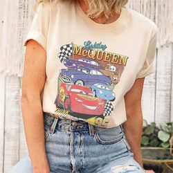 disney pixar cars lightning mcqueen palm tree sunset t-shirt vintage race shirt,disneyland family vacation gift,cars lan