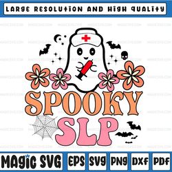 spooky slp speech language svg, pathologist ghost halloween svg, speech halloween svg speech therapist svg png
