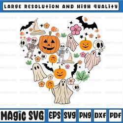 retro halloween heart collage ghost skeleton candy pumpkins png pumpkin png, ghost png , boo png , spooky png, sublimati