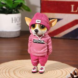 Kawaii Resin Standing Dog Statue Personification Chihuahua SharPei Dogs Figurines