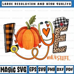love nurse pumpkin leopard png, fall halloween thanksgiving png, fall nurse pumpkin sublimation, digital download, png