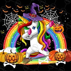 halloween unicorn dabbing png, pumpkin unicorn girl png, rainbow unicorn halloween png, digital download
