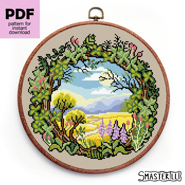 Plant wreath with summer landscape cross stitch pattern JPG 0316 1.JPG