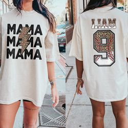 custom baseball mama 2 side shirt, leopard mama baseball tee, mom baseball tshirt, custom name numb