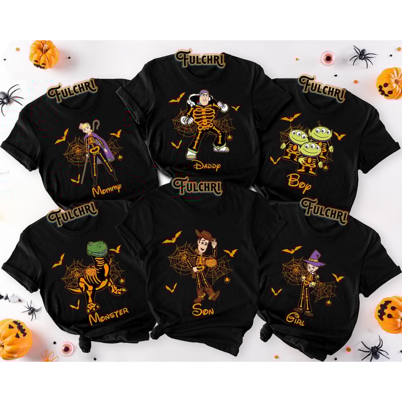 Custom Disney Toy Story Halloween Shirt, Custom Name & Character Disney Skeleton shirt, Toy Story Skeleton Family Shirts, Disney Group Shirt - 4.jpg