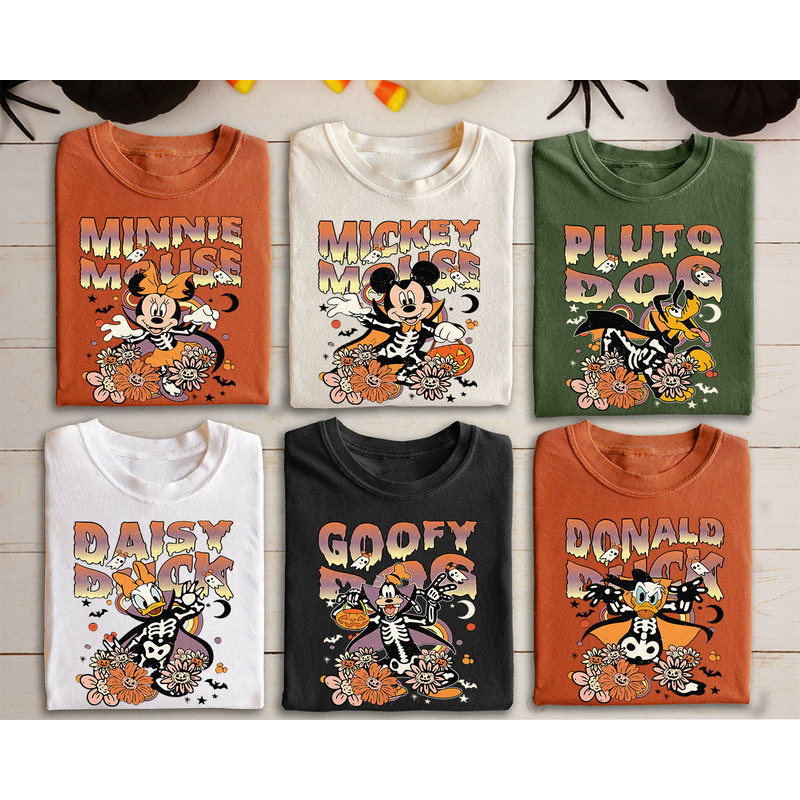 Vintage Floral Mickey And Friends Halloween Group Shirts, Floral Disney Halloween Shirt, Retro Magic Kingdom Shirt, Disney Family Trip Shirt - 1.jpg