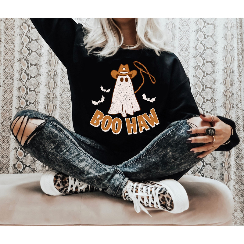 Boo Haw Western Halloween Sweatshirt, Spooky Halloween Mom Shirt, Vintage Sweater, Mama Shirt, Womens Cute Pumpkin Halloween Graphic - 1.jpg