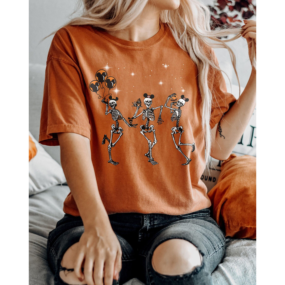 Disney Halloween Party Dancing Skeleton Mickey Ears Comfort Color Shirt, Disney Halloween Party Shirt, Funny Skeleton Tee, Family Trip Shirt - 2.jpg