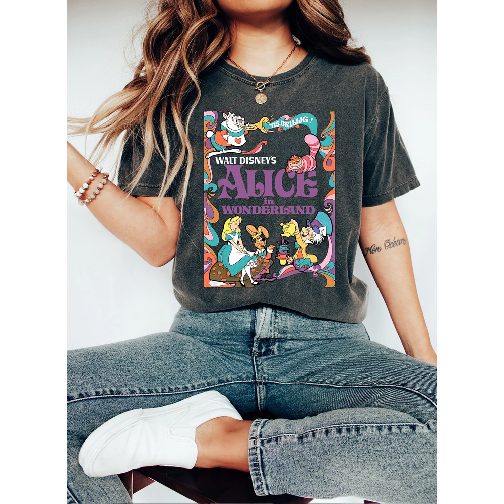 Retro Alice in Wonderland Comfort Color Shirt, Alice Cheshire Cat Mad Hatter March Hare White Rabbit Tee, Disney Family Trip 2023 T-Shirt - 2.jpg