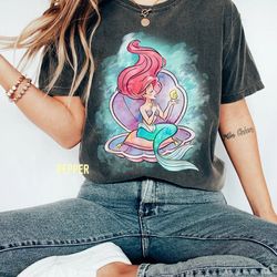 retro ariel in shell watercolor comfort color shirt, vintage disney little mermaid t-shirt, ariel princess 1989 tee, dis