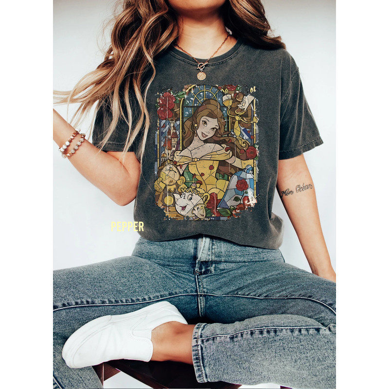 Retro Disney Belle Princess Watercolor Comfort Color Shirt, Disney Beauty and the Beast T-Shirt, Disney Girl Trip 2023 , Disney Princess Tee - 4.jpg