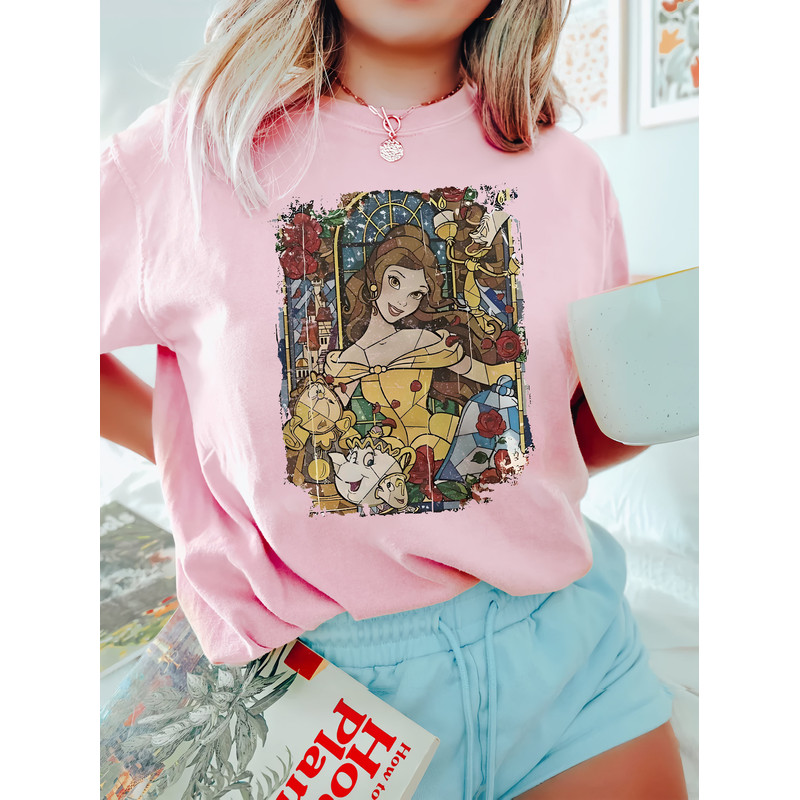 Retro Disney Belle Princess Watercolor Comfort Color Shirt, Disney Beauty and the Beast T-Shirt, Disney Girl Trip 2023 , Disney Princess Tee - 5.jpg