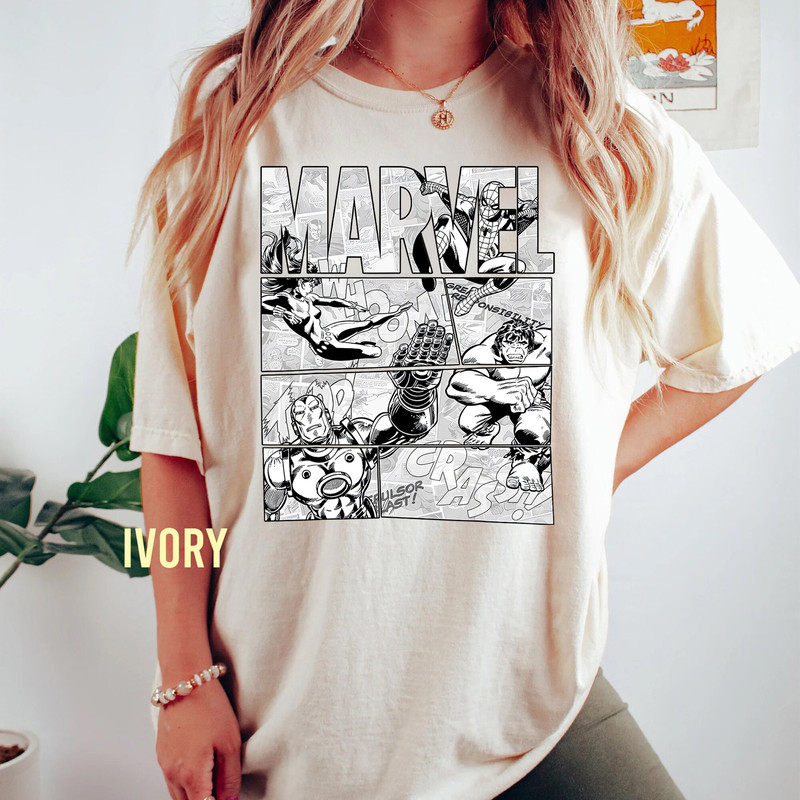 Retro Marvel Avengers Black and White Comic Graphic Comfort Color Shirt, Vintage Marvel Comic Tee, Marvel Superhero Shirt, MCU Fans Gift Tee - 2.jpg
