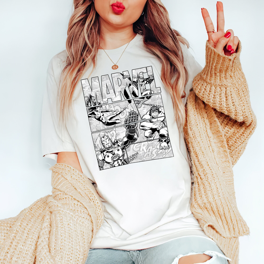 Retro Marvel Avengers Black and White Comic Graphic Comfort Color Shirt, Vintage Marvel Comic Tee, Marvel Superhero Shirt, MCU Fans Gift Tee - 3.jpg