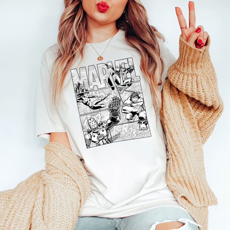 Retro Marvel Avengers Black and White Comic Graphic Comfort Color Shirt, Vintage Marvel Comic Tee, Marvel Superhero Shirt, MCU Fans Gift Tee - 3.jpg