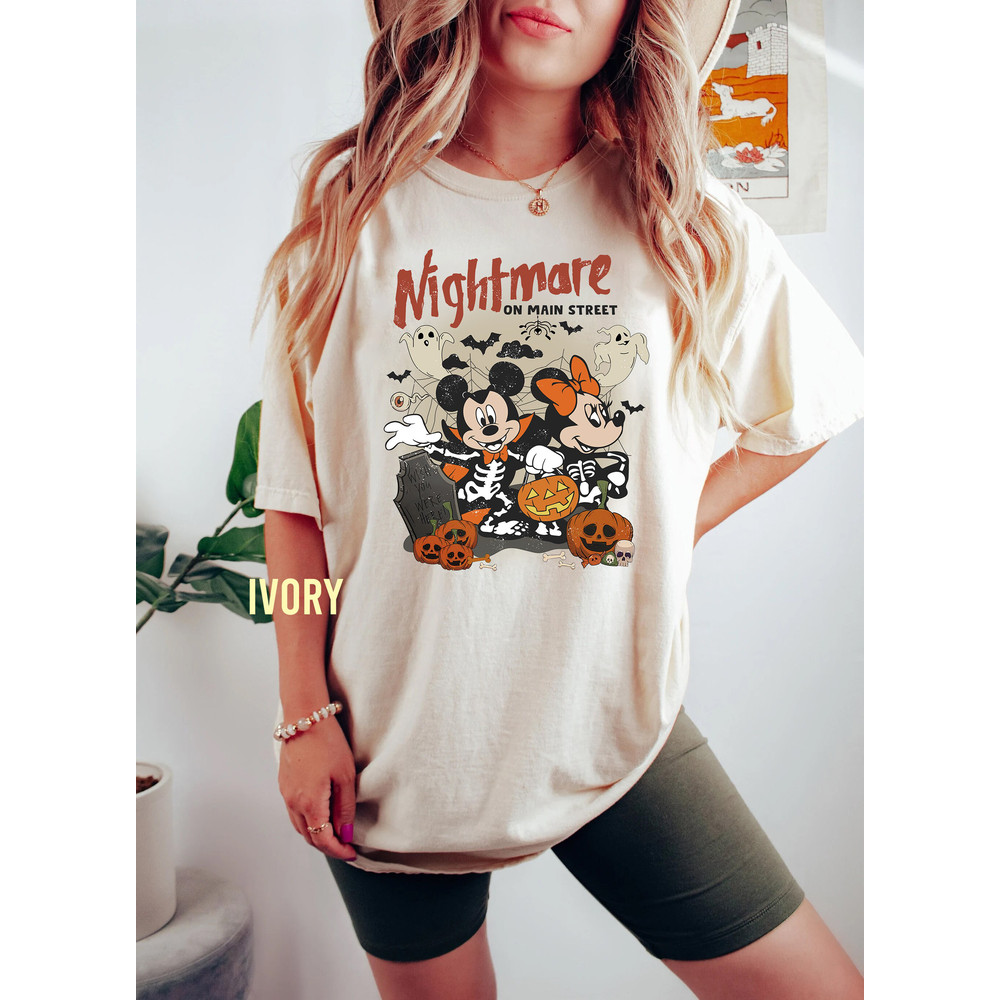 Retro Mickey Minnie Halloween Comfort Color Shirt, Nightmare On The Main Street Unisex T-Shirt, Halloween Party Tee, Disney Pumpkin Sweater - 4.jpg