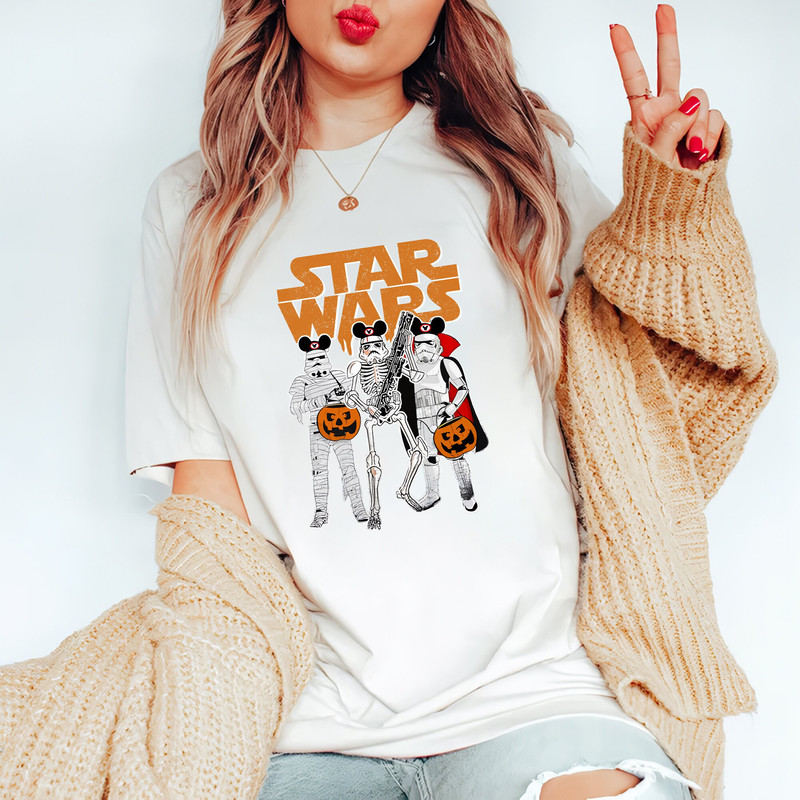 Retro Star Wars Stormtrooper Skeleton Mickey Ears Halloween Comfort Color Shirt, Funny Star Wars Halloween Shirt, Disney Halloween Party Tee - 4.jpg