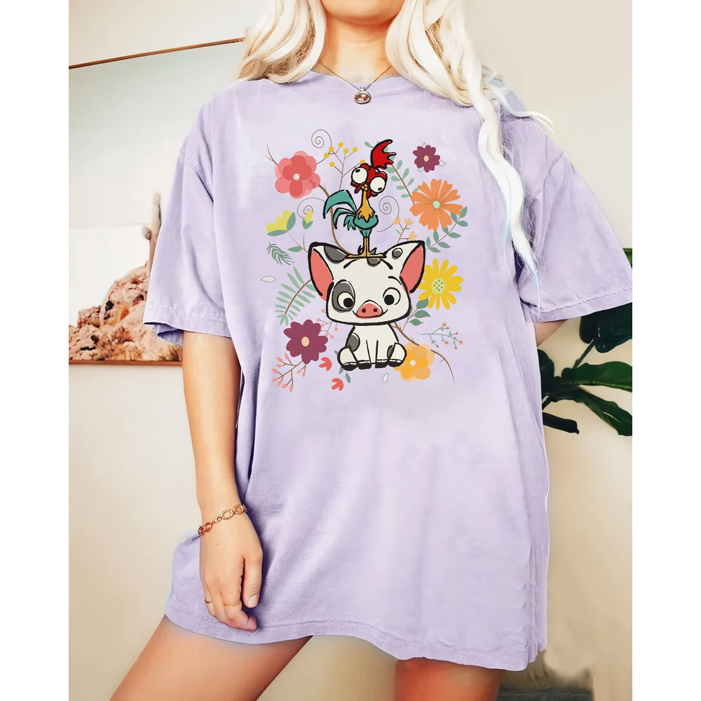 Vintage Disney Moana 70s Style Floral Pua And Hei Hei Comfort Color Shirt, Disney Moana Movie T-shirt, Walt DisneyWorld, Disneyland Trip Tee - 1.jpg