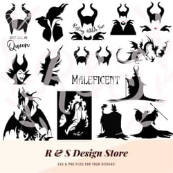 villain, mistress of evil, queen, fairy, dragon, silhouettes, bundle, svg, png.