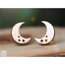 crescent moon & stars stud earrings svg  glowforge cricut template  wood acrylic metal  commercial use file