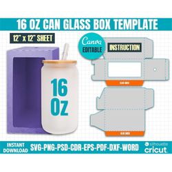 16 oz can glass box template, 16oz glass can window box template, box template, beer can class box, box svg, window box