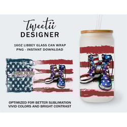 land of the free because of the brave 16oz glass can, 4th of july tumbler, flag america, happy 4th of july, american fre