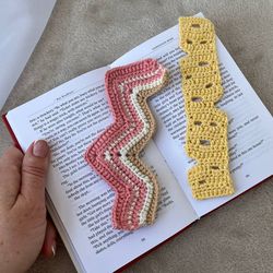 Set of two Crochet breakfast Bookmarks - cheese and bacon.
