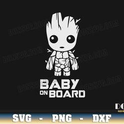 Groot Baby on Board svg files for Cricut Silhouette Cute Guardians of the Galaxy PNG Sublimation Marvel