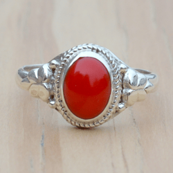 Natural Coral Ring, Sterling Silver Stone Ring, Coral Red Gemstone Ring Women, Silver Coral Ring, Handmade Coral Gifts