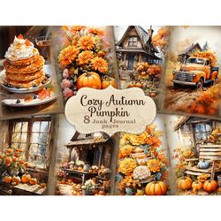 Cozy Autumn Junk Journal Paper | Pumpkin Printable Paper