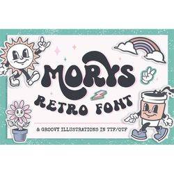 morys retro font and dingbats, groovy font and illustrations