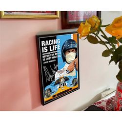 vintage racing travel poster, steve mcqueen , race auto posters, sports poster