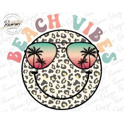 beach vibes png, summer png, retro png, vintage summer png, leopard smiley face png, sublimation or printable, sublimati