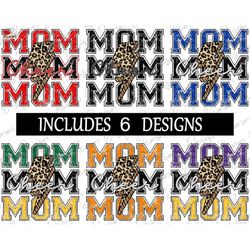 cheer mom png, leopard print cheer mom lightning bolt png, multi color bundle, sublimation download, printable, stacked