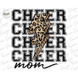 cheer mom png, leopard print cheer mom lightning bolt png, distressed cheer png, sublimation download, printable, stacke
