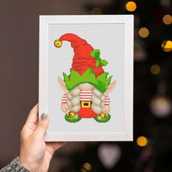 Christmas elf, Cross stitch pattern, Christmas cross stitch, Gnome cross stitch